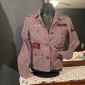 Embroidered Utility Jacket in Purple